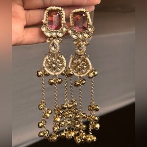 Gold and Pink Kashmiri Earrings